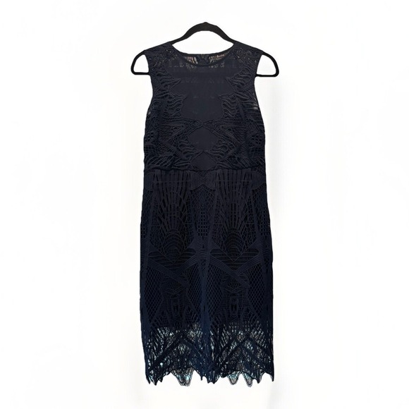 BARDOT Lace Pencil Navy Blue Sexy Sheer Top Midi Dress Date Formal Sz 6 Small‎ - Picture 1 of 9